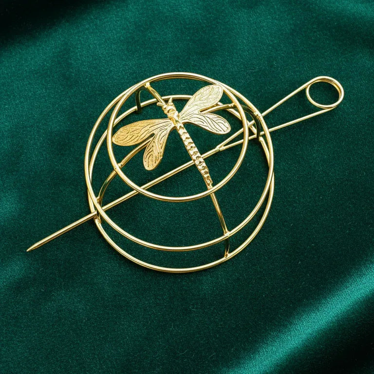 Gold bun cage with hairpin - dragonfly design
