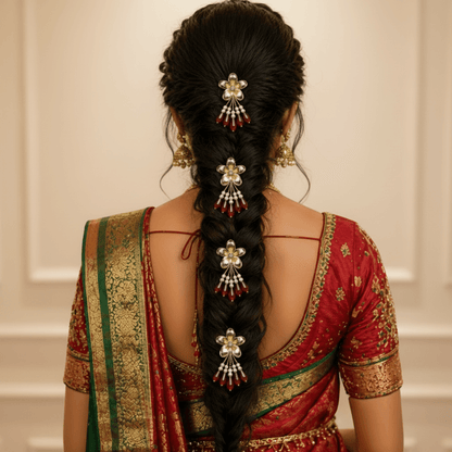 Golden Bloom Ruby Drop Hair Pin Set