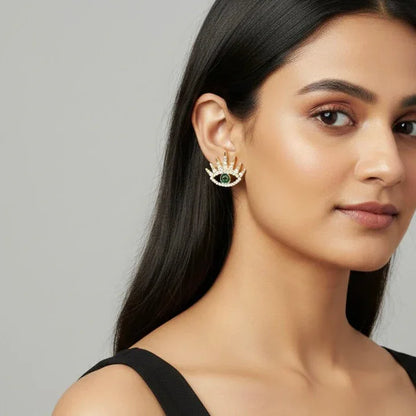 Green Evil Eye Stud Earrings – Gold-Toned - Nisha Gera