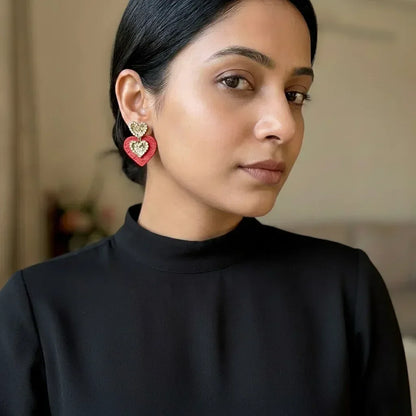 Heart Stud Drop Earrings