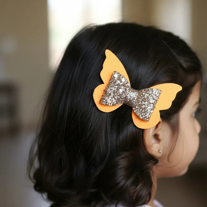 Orange and Gold Butterfly Bow Hair Clip