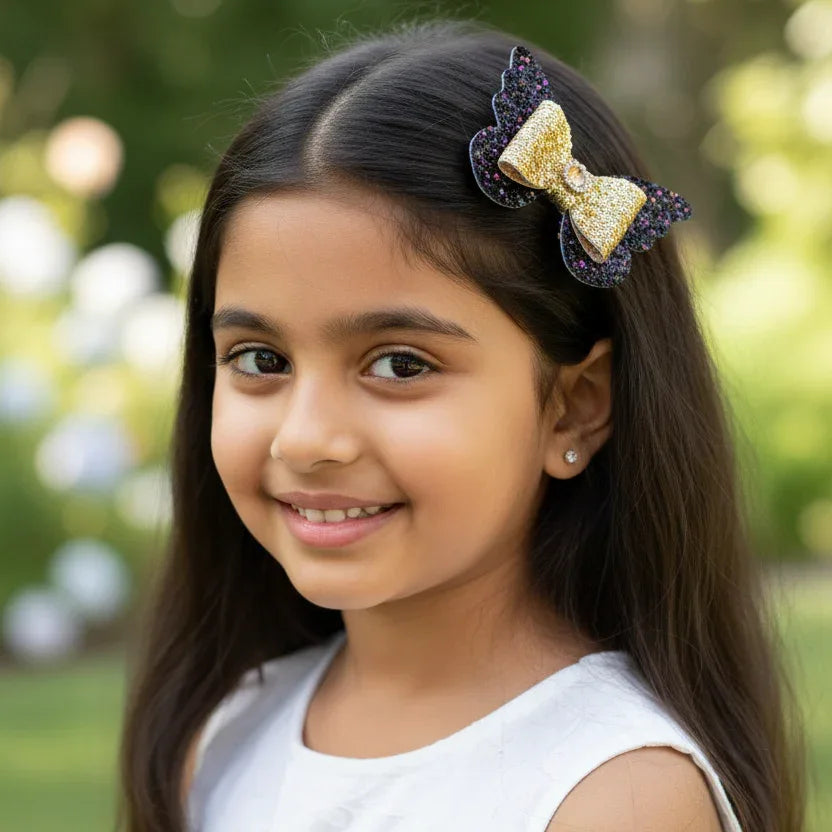Black and Gold Butterfly Bow Hair Clip