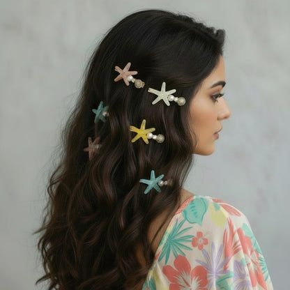 Resin Starfish Pearl Charm Hair Clip – 6 Color Options