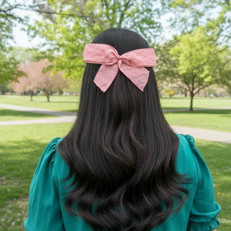 Blush Pink Shimmering Ribbon Bow Hair Clip