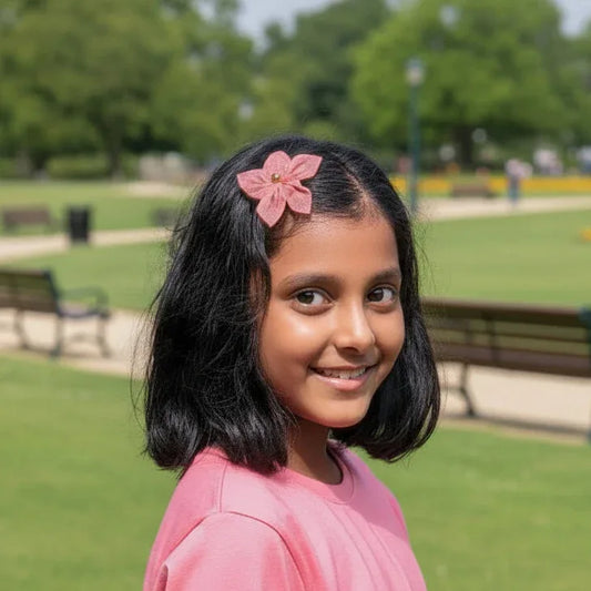 Pink Petals Hair Clip Set with Gold Accents