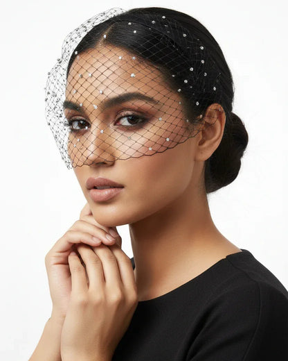 Black Crystal Birdcage Veil Headband
