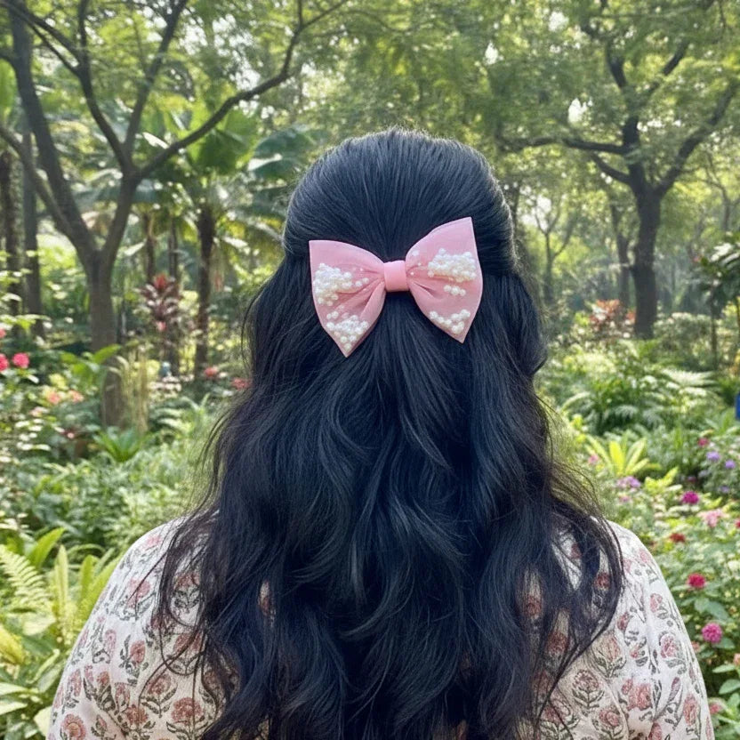 Pink Pearl Shaker Hair Bow Clip