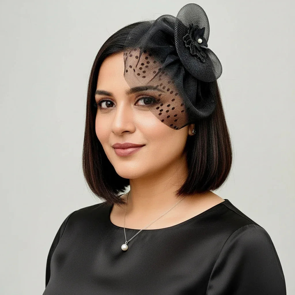 NEXT LEVEL Black Short Veil Fascinator