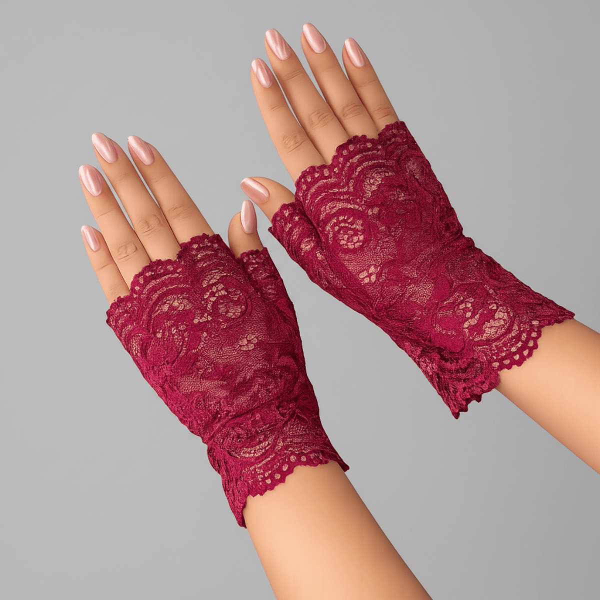Lace Fingerless Wrist Gloves Red