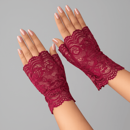 Lace Fingerless Wrist Gloves Red