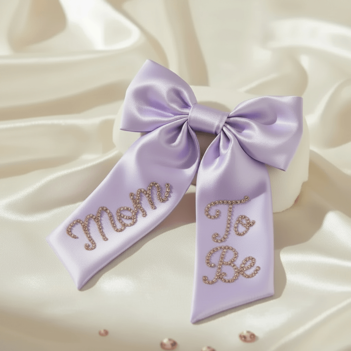 Lavender Custom Crystal Name Satin Hair Bow Mom To Be