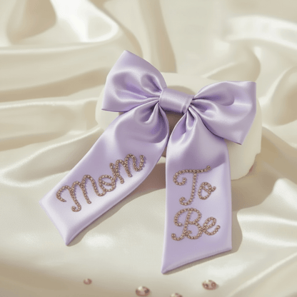 Lavender Custom Crystal Name Satin Hair Bow Mom To Be