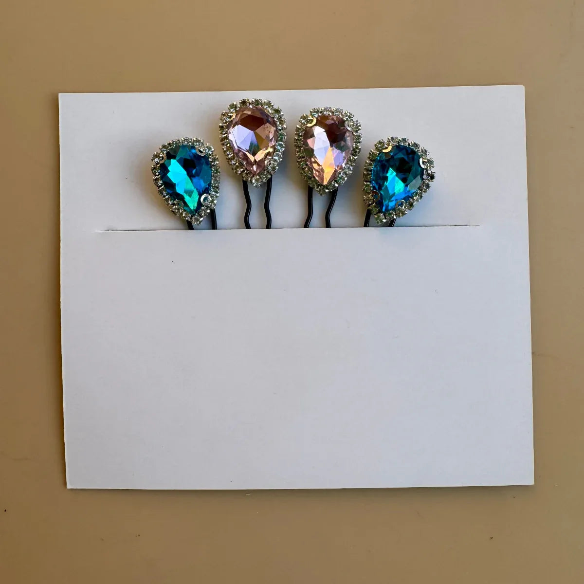 Luxe Drop Crystal & Stone Hair Pins | Shop Elegant Pink Blue Set