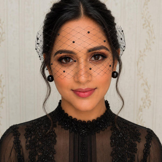 Noiréa Black Beaded Birdcage Veil