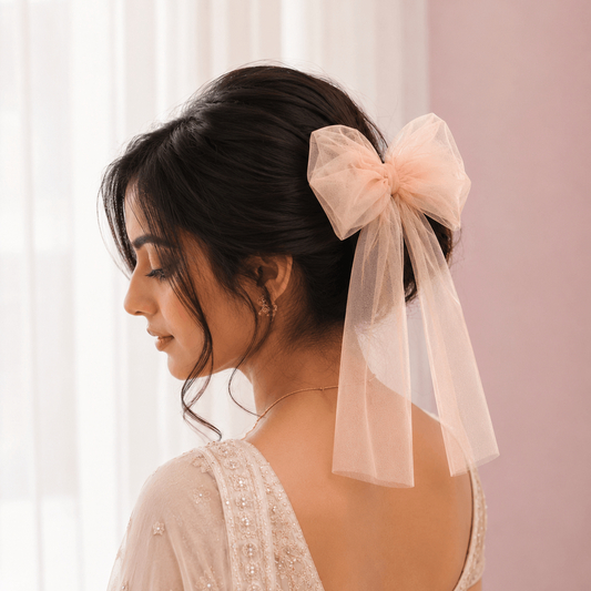 Peach Tulle Big Bow Hair Clip