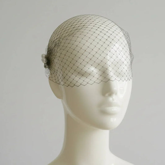 Pearl Edged Black Luxe Birdcage Veil