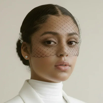 Pearl Edged Black Luxe Birdcage Veil