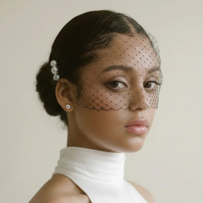 Pearl Edged Black Luxe Birdcage Veil