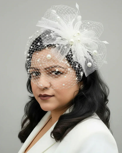 Pearl Whisper Ivory White Birdcage Veil Fascinator