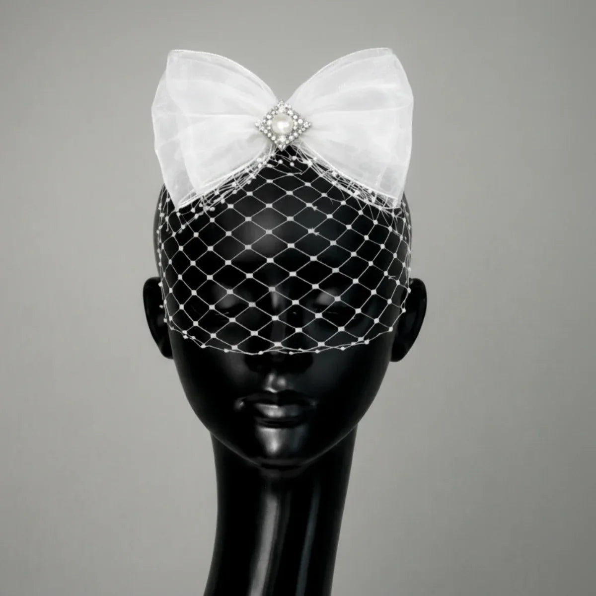 Pearline White Bow Birdcage Veil