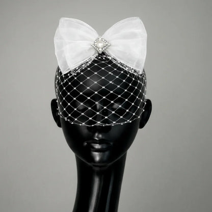 Pearline White Bow Birdcage Veil