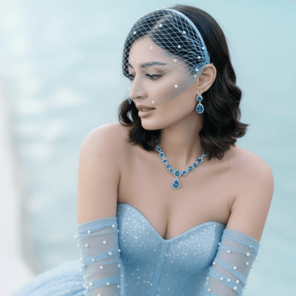 Pearluxe Blue Birdcage Veil Headband