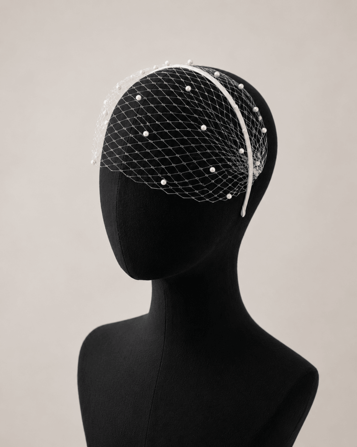 Pearluxe White Birdcage Veil Headband