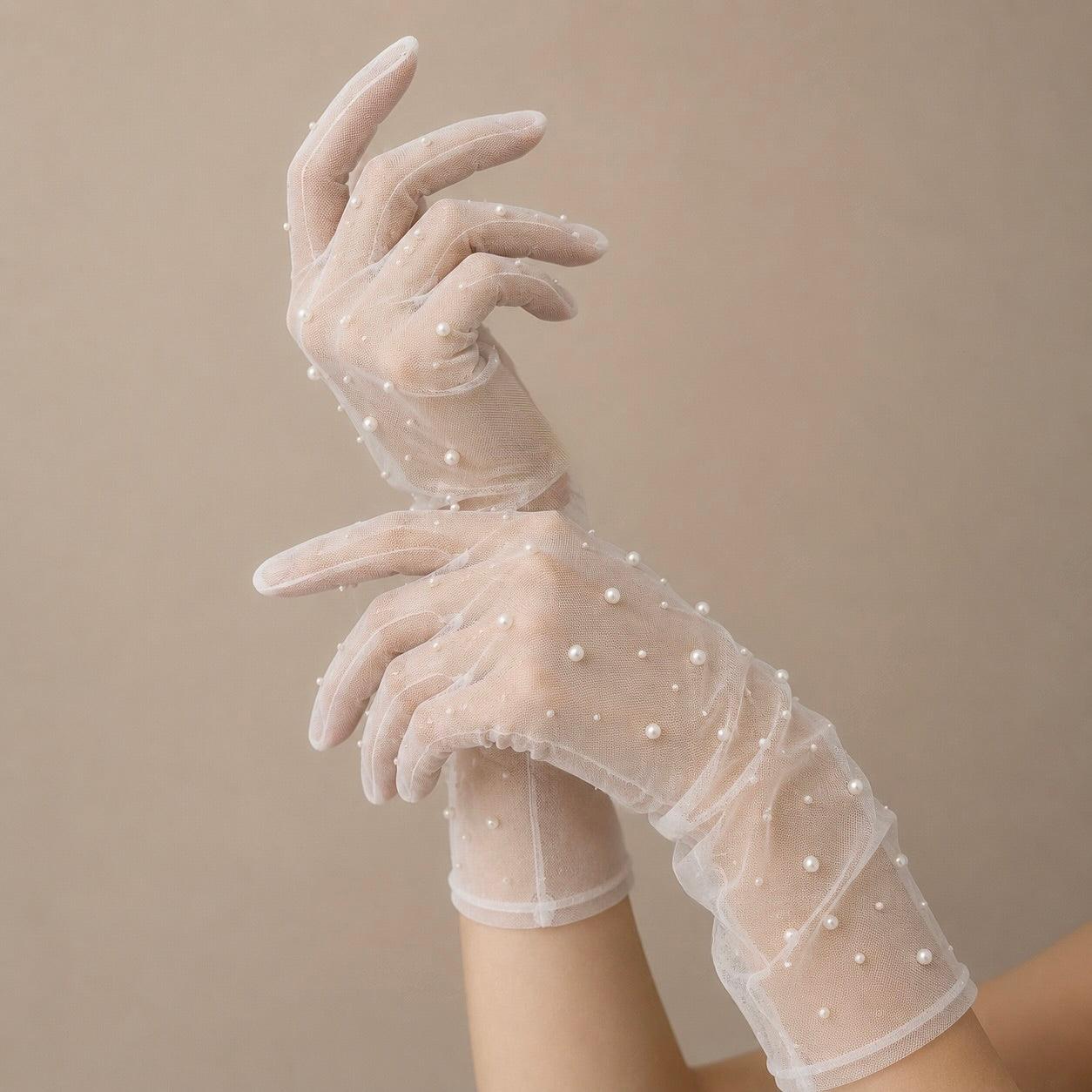 Pearlveil White Pearl Mesh Gloves