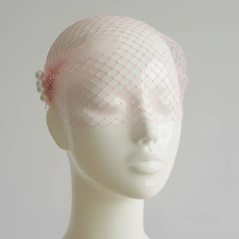 Pearl Side Pink Birdcage Veil