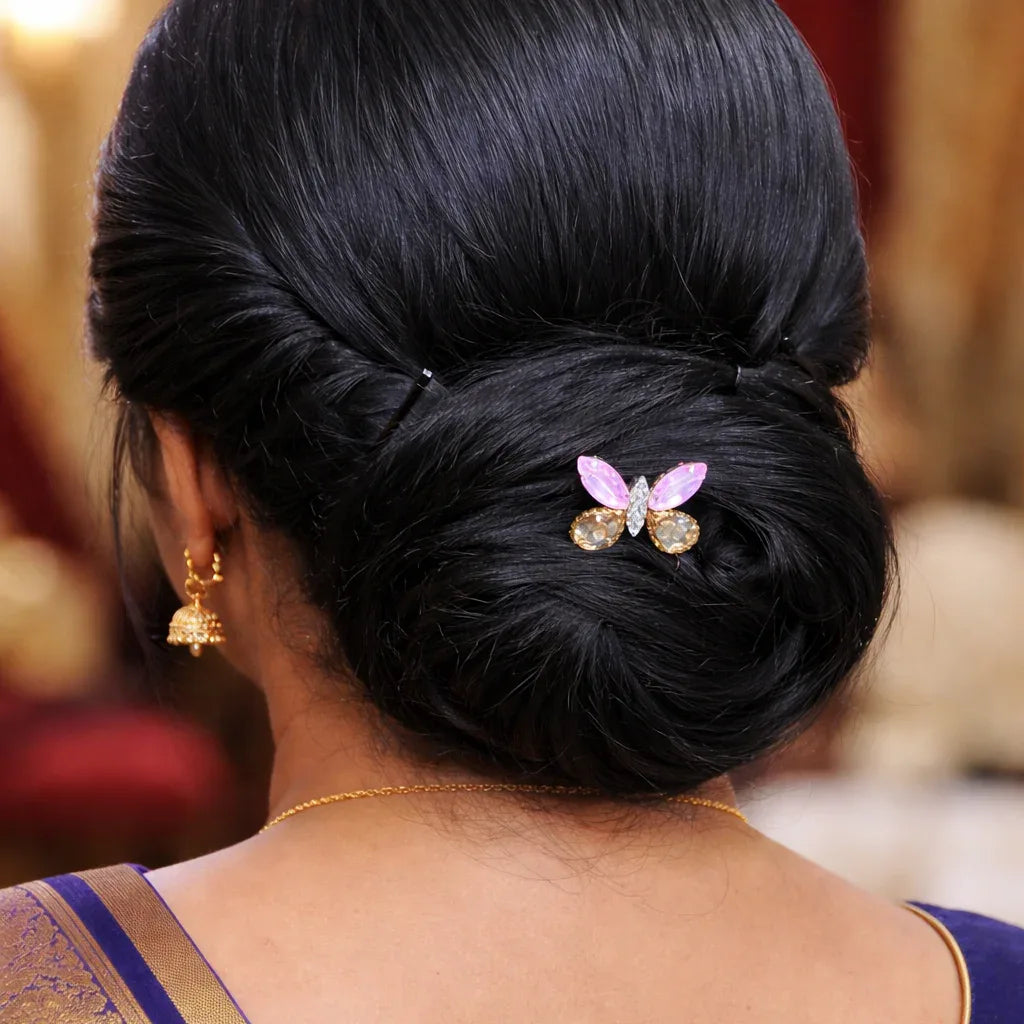 Pink Crystal Butterfly Jewel Hair Pin