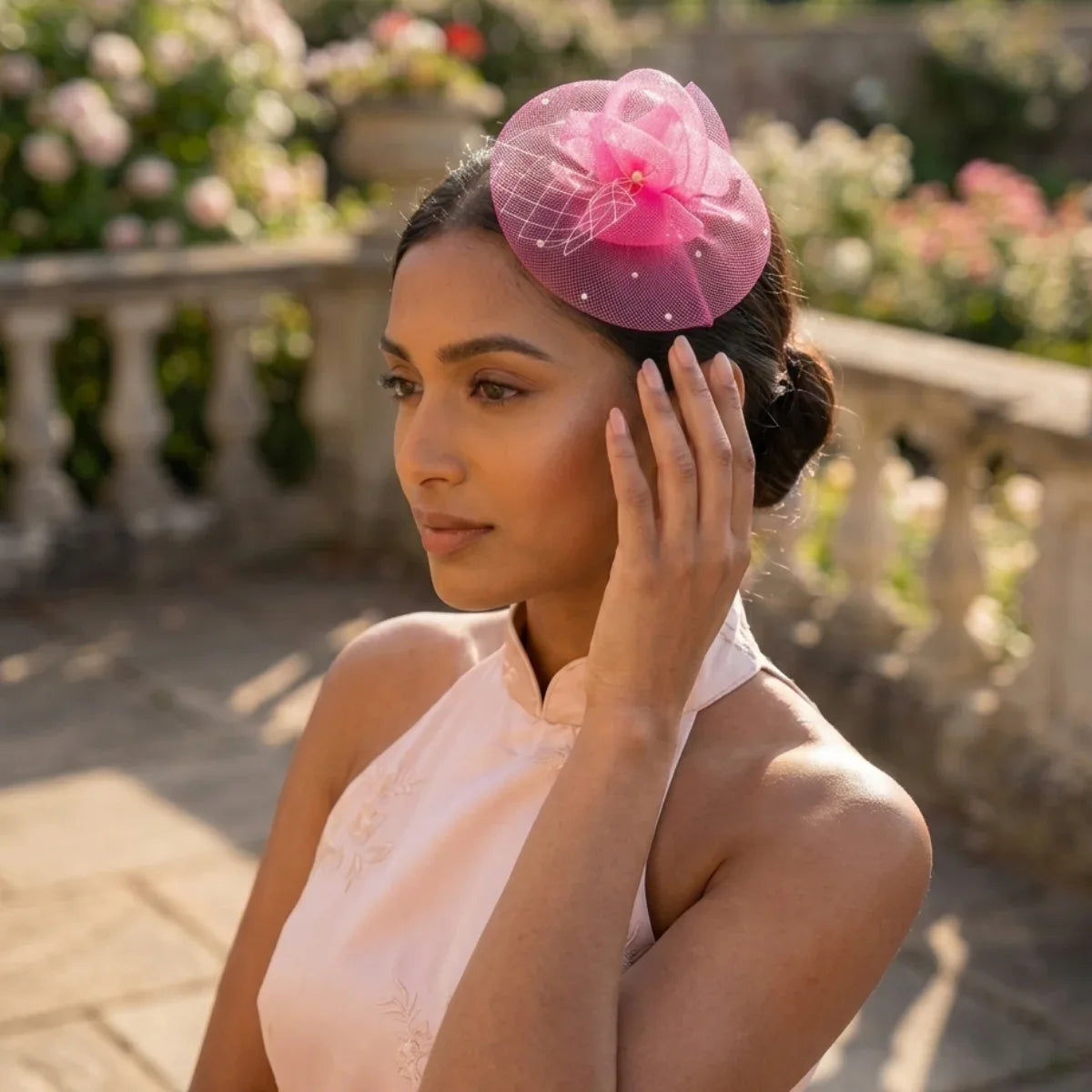 Pink Rosebud Charm Fascinator Hat