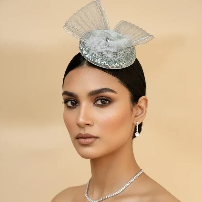 Pixie Silver Grey Sequin Fascinator