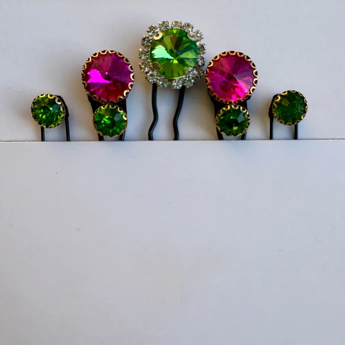 Rani Pink & Green Crystal Hair Pin Set
