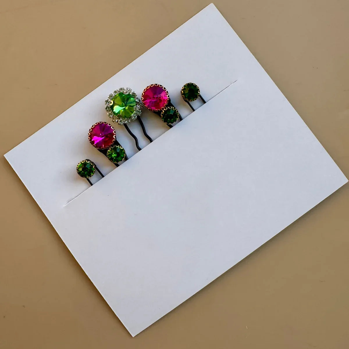 Rani Pink & Green Crystal Hair Pin Set