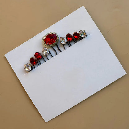 Red Ruby Bridal Hair Pin Set