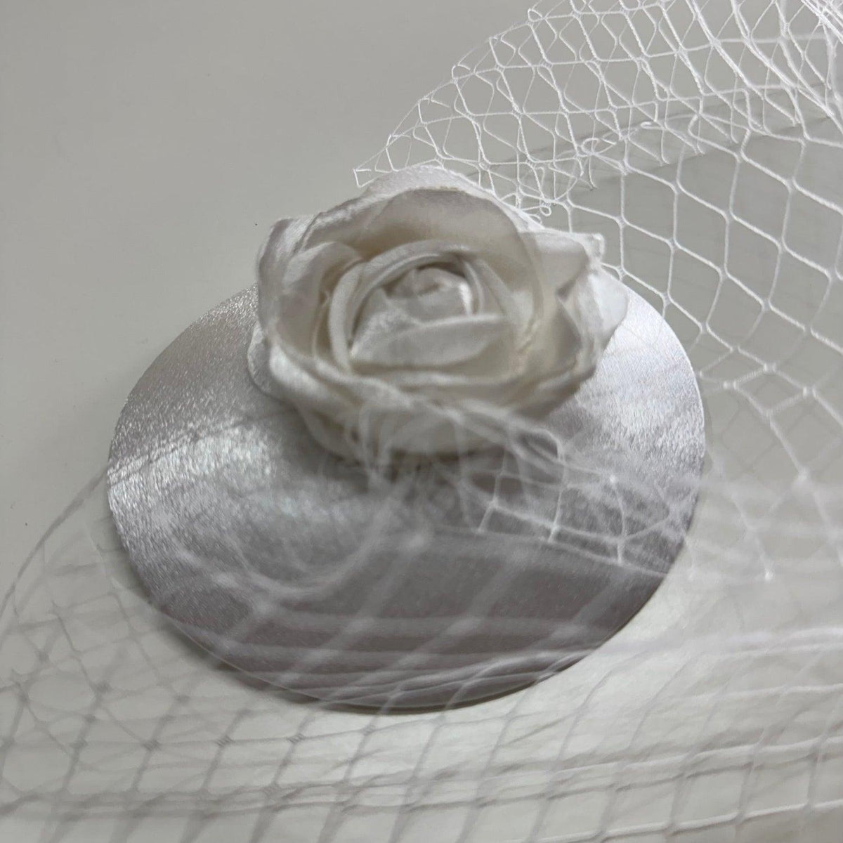 Rosaline White Rose Fascinator with Birdcage Veil