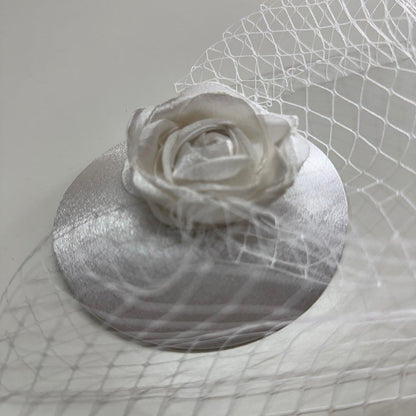 Rosaline White Rose Fascinator with Birdcage Veil