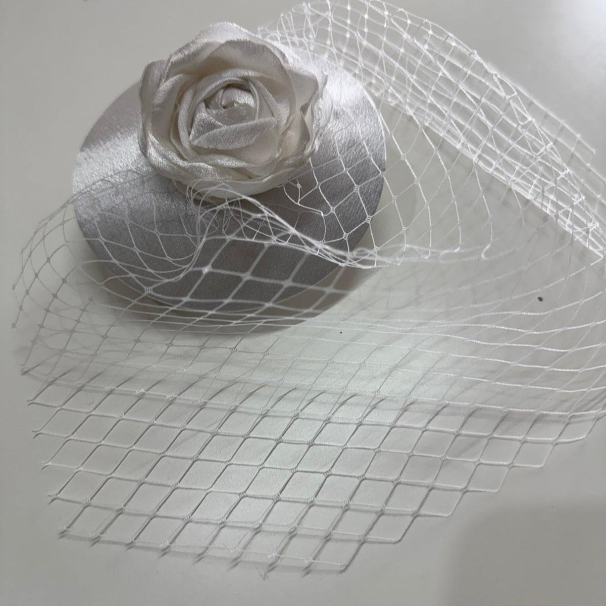Rosaline White Rose Fascinator with Birdcage Veil