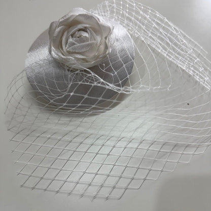 Rosaline White Rose Fascinator with Birdcage Veil