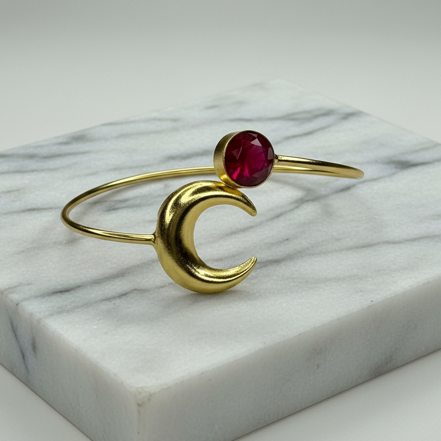 Ruby Crescent Adjustable Golden Bracelet