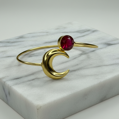 Ruby Crescent Adjustable Golden Bracelet