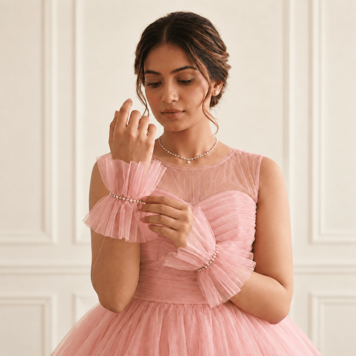 Ruffled Charm Tulle Pink Cuffs