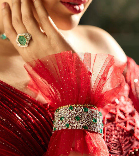 Ruffled Charm Tulle Red Cuff Gloves