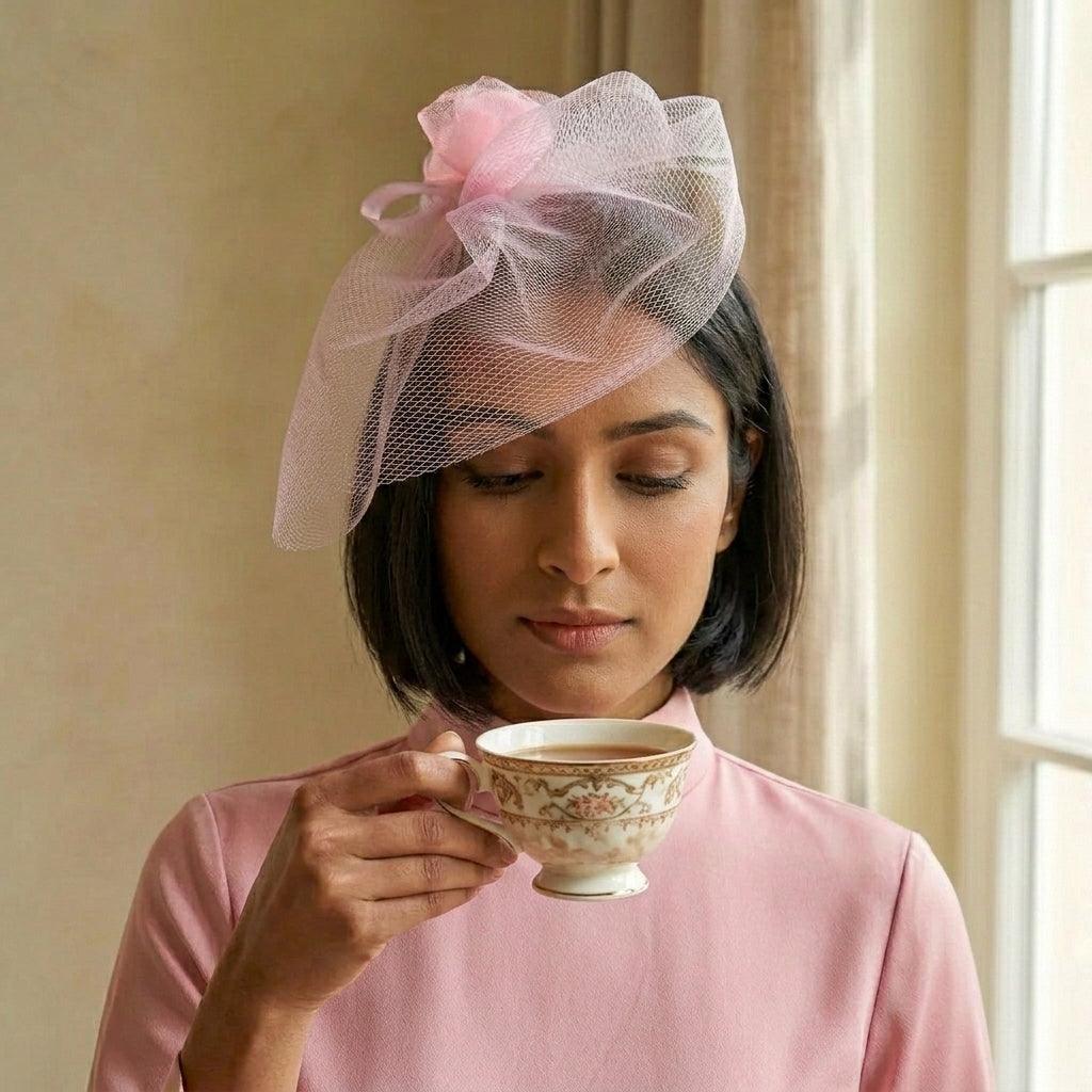 SERENITY Pink Veil Fascinator