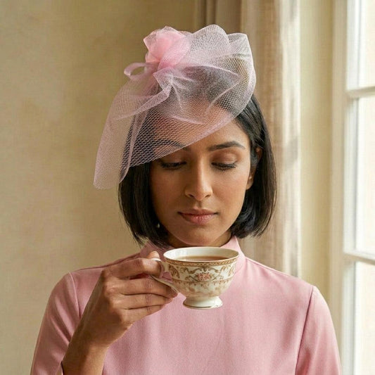 SERENITY Pink Veil Fascinator