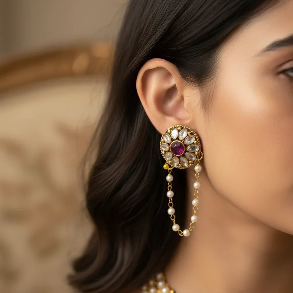 Crescent Moon Hair Chain with ear studs
