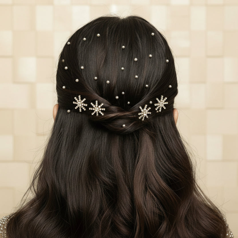 Silver Star Hair Pins - Set of 4