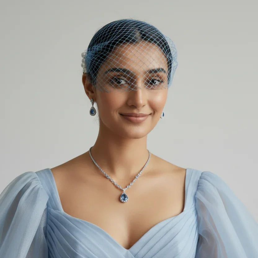 Something Blue Pearl Edged Birdcage Veil