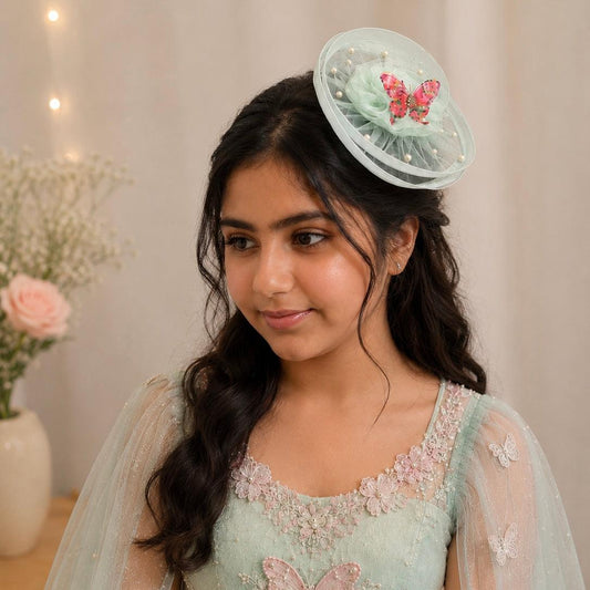 Spring Whisper Pastel Green Butterfly Fascinator Hat