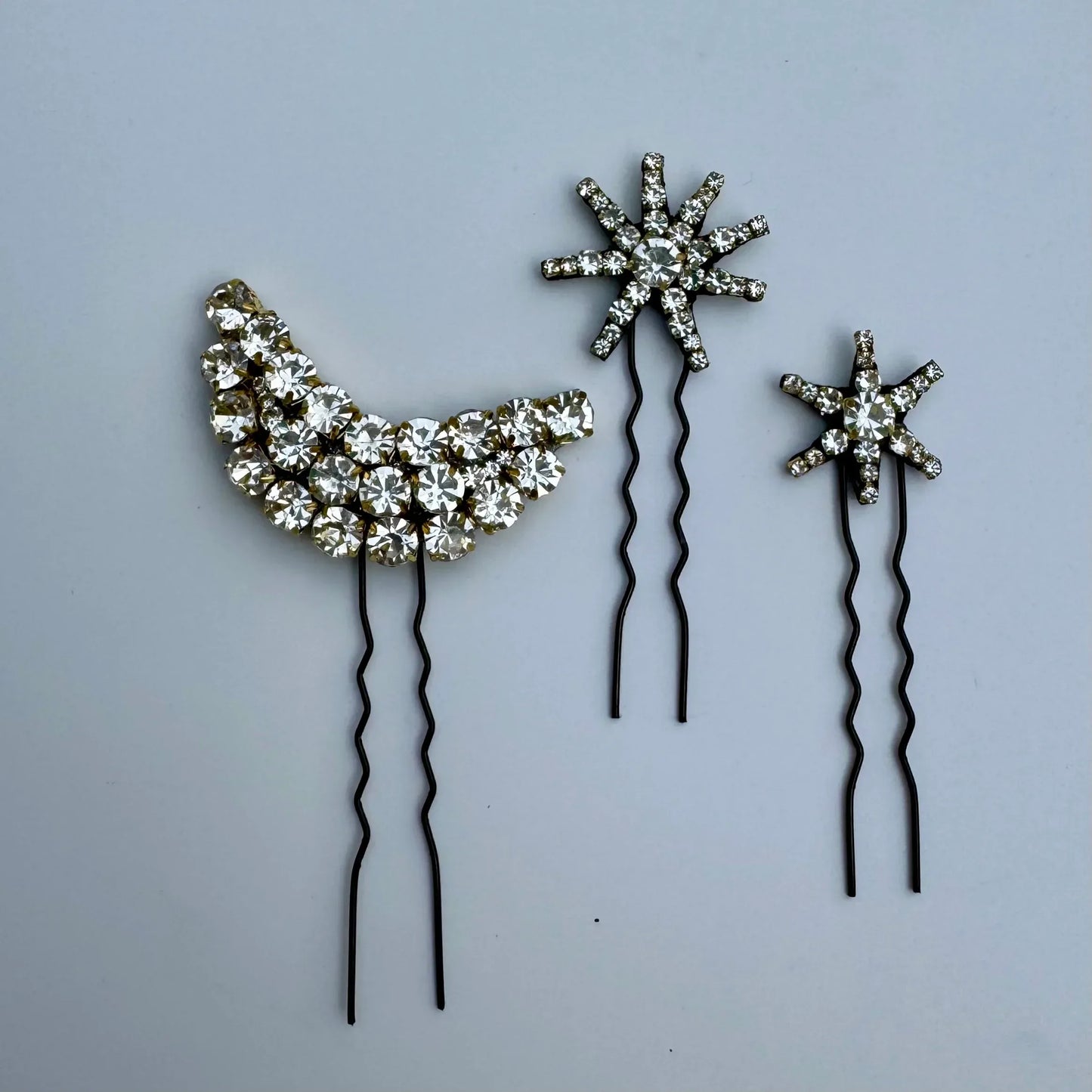  Moon & Star Rhinestone Bun Pin Set – Stardust Dreams Hair Jewelry
